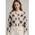 Koralline - AI26-670 Gilet ruitenprint ecru grijs roze.