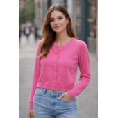 Koralline - PE26-606 Fuchsia roze gilet ronde hals.