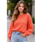 Mika elles - 22220 2045 - Losse warme trui in koraal rood.
