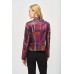 Joseph Ribkoff - 243921 Bicker jas in leder look ruitenprint paars.