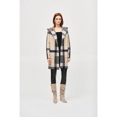 Joseph Ribkoff - 243925 Half lange gilet beige zwarte ruiten.