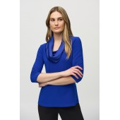 Joseph Ribkoff - 244106 Stretch bloes hoog blauw satijnen kraag.