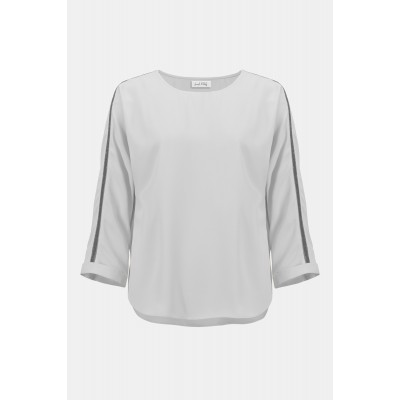 Joseph Ribkoff - 253214 Losse witte bloes zwarte strass.