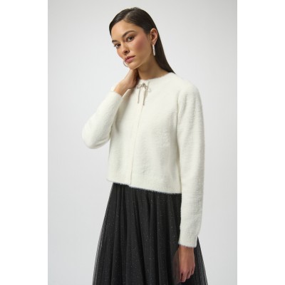 Joseph Ribkoff - 254955 Korte zachte witte gilet met strikje.
