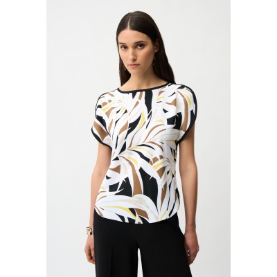Joseph Ribkoff - 261162 losse bloes print wit zwart bruin geel.