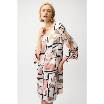 Joseph Ribkoff - 261258 Los kleed print roze beige zwart wit.