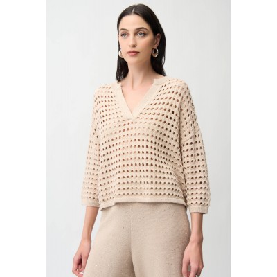 Joseph Ribkoff - 261925 Pull beige met gaatjes structuur. Joseph Ribkoff - 261925 Pull beige met gaatjes structuur.