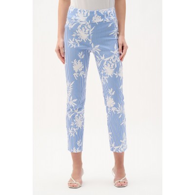 Joseph Ribkoff - 262192 Stretch broek print blauw wit strepen en bloemen. Joseph Ribkoff - 262192 Stretch broek print blauw wit strepen en bloemen.