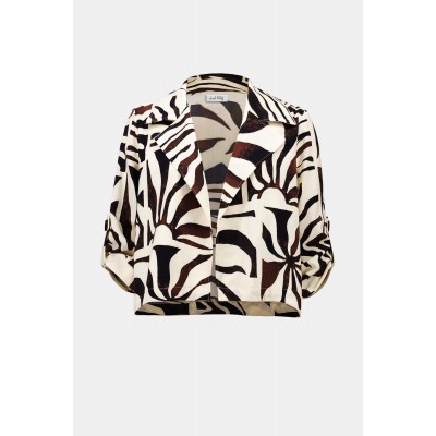 Joseph Ribkoff - 262193 Luchtige bloes print ecru donker bruin zwart.