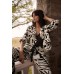 Joseph Ribkoff - 262193 Luchtige bloes print ecru donker bruin zwart.