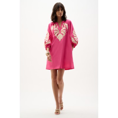 Joseph Ribkoff - 262911 Kort roze kleed beige bloem.