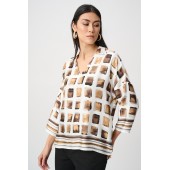 Joseph Ribkoff - 263088 losse bloes print beige bruin grijs.
