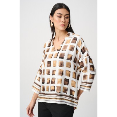 Joseph Ribkoff - 263088 losse bloes print beige bruin grijs. Joseph Ribkoff - 263088 losse bloes print beige bruin grijs.