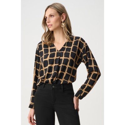 Joseph Ribkoff - 263169 Losse bloes print zwart beige. Joseph Ribkoff - 263169 Losse bloes print zwart beige.
