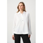 Joseph Ribkoff - 263928 losse witte stretch bloes knopen op rug.