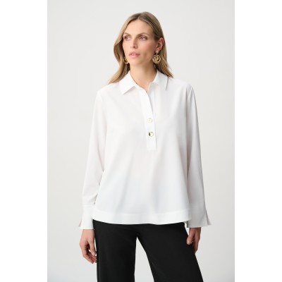 Joseph Ribkoff - 263928 losse witte stretch bloes knopen op rug.