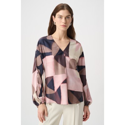 Joseph Ribkoff - 264197 Losse bloes beige bruin roze print. Joseph Ribkoff - 264197 Losse bloes beige bruin roze print.