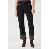 Joseph Ribkoff - 264927 Zwarte jeans met luipaardprint aan zoom.
