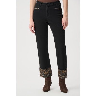 Joseph Ribkoff - 264927 Zwarte jeans met luipaardprint aan zoom. Joseph Ribkoff - 264927 Zwarte jeans met luipaardprint aan zoom.
