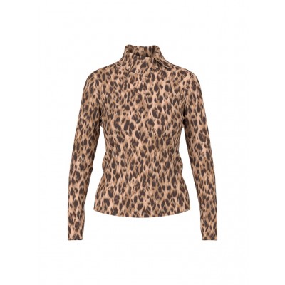Marccain Sports - BS 4872 J72 - Shirt met luipaarddessin, lange mouwen en col 