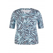 Rabe - 52-123355 T-Shirt Turquoise wit streepjes blauwe print.