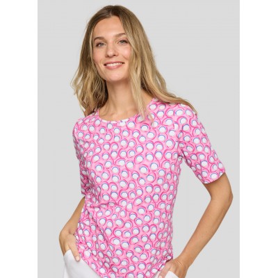 Rabe - 56-117376 Roze T-shirt bollenprint wit blauw grijs.
