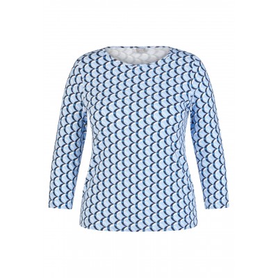 Rabe - 56-111359 T-shirt 3/4 mouw blauw wit print.