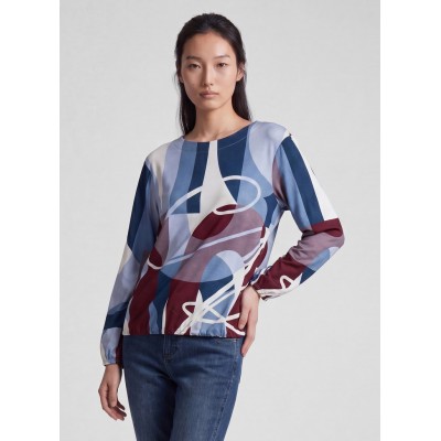 Rabe - 57-114368 T-shirt 3/4 mouwen met Print blauw wit bordeaux.