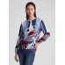 Rabe - 57-114368 T-shirt 3/4 mouwen met Print blauw wit bordeaux.