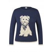 Rabe - 57-113615 Donker blauwe pull met centraal ecru hondje.