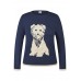 Rabe - 57-113615 Donker blauwe pull met centraal ecru hondje.