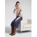 Rabe - 57-113616 Zachte trui beige met wit blauwe lijnen print.