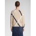 Rabe - 57-113616 Zachte trui beige met wit blauwe lijnen print.