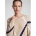 Rabe - 57-113616 Zachte trui beige met wit blauwe lijnen print.