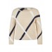 Rabe - 57-113616 Zachte trui beige met wit blauwe lijnen print.