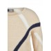 Rabe - 57-113616 Zachte trui beige met wit blauwe lijnen print.