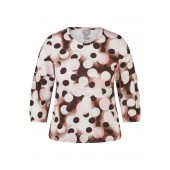 Rabe - 57-111369 T-shirt 3/4 mouwen print beige roze bruin bollen.
