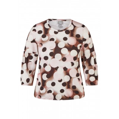 Rabe - 57-111369 T-shirt 3/4 mouwen print beige roze bruin bollen.