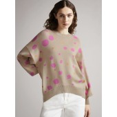 Ted Baker - Ssaskia - Beige trui knitwear roze en gouden stippenprint