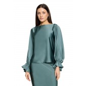 Vera Mont - 0426 4262 Losse satijnen bloes petrol blauw.