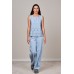 Yess - S26C044 Licht blauwe broek suède look.