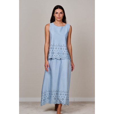 Yess - S26C041 Half lange licht blauwe rok suède look.