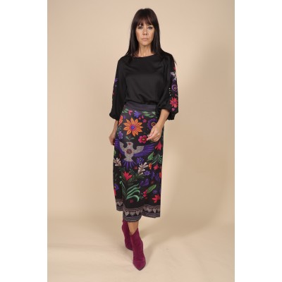 Yess - pipa W24C046 rechte lange rok met print en split.